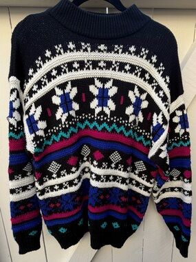 TJW vintage 1980s Fair Isle-style mock-neck knit sweater size L